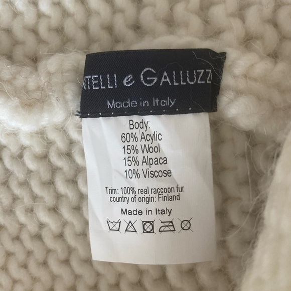 Cintelli & Galluzzo Floral Knit Hat Wool Alpaca Raccoon Fur Pom Made in Italy